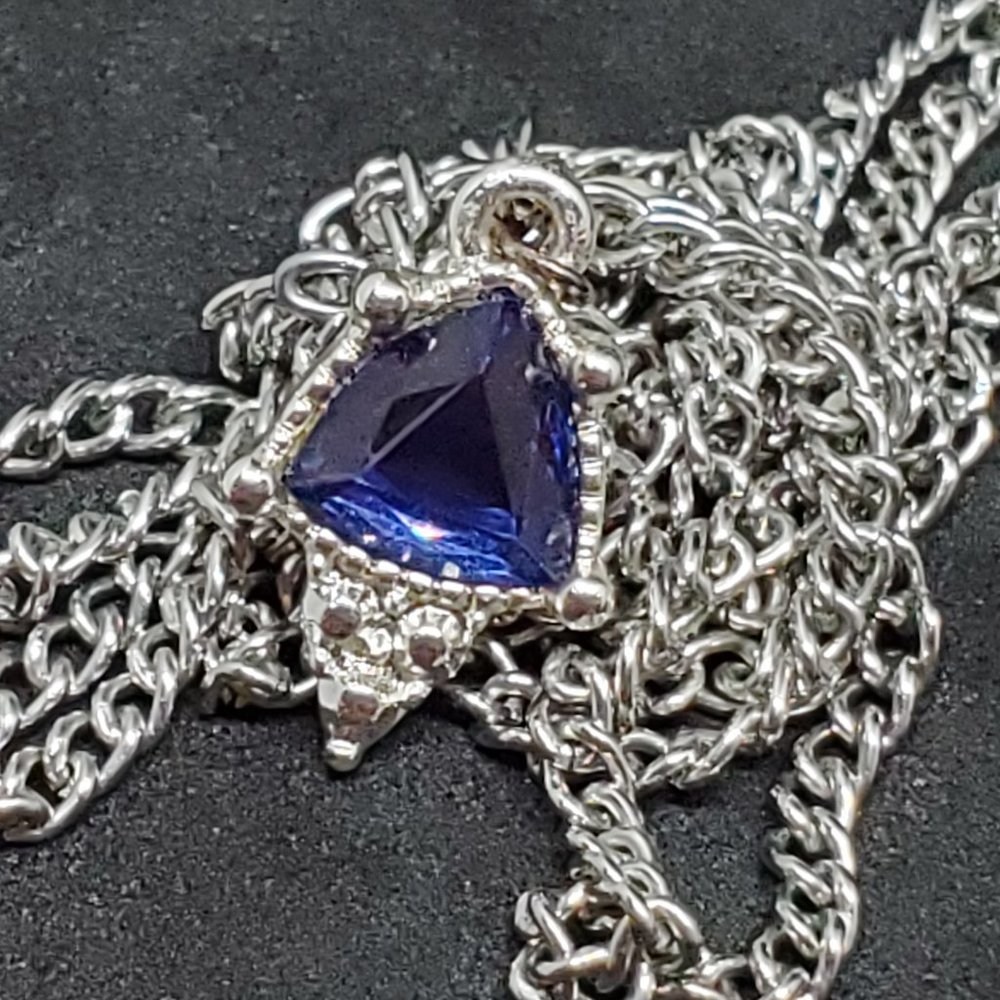 Silver Tone Blue Sapphire Necklace Handmade Style